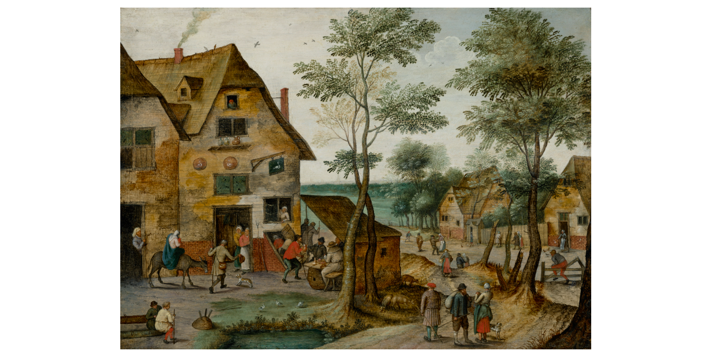 Membaca A Village Scene with the Flight into Egypt karya Pieter Brueghel the Younger